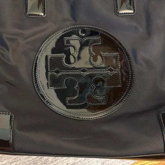 Tory Burch Mini Ella Black Patent Leather Trim Tote - Picture 2 of 11